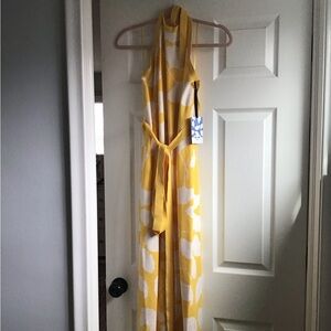 Yellow and White Halter Jumpsuit